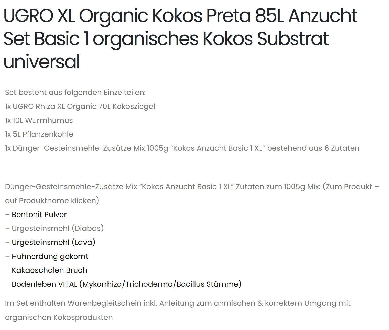 UGRO XL Organic Kokos Preta 85L Anzucht Set Basic 1 organisches Kokos Substrat universal