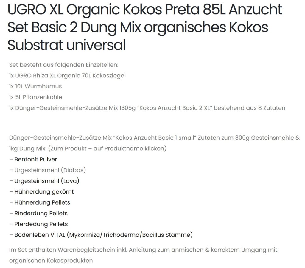 UGRO XL Organic Kokos Preta 85L Anzucht Set Basic 2 Dung Mix organisches Kokos Substrat universal Produktbild