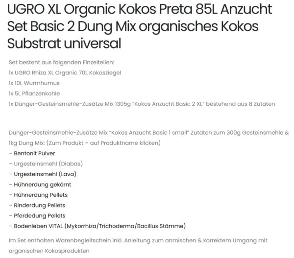 UGRO XL Organic Kokos Preta 85L Anzucht Set Basic 2 Dung Mix organisches Kokos Substrat universal Produktbild