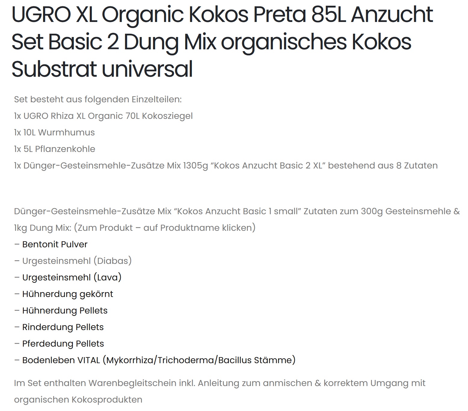 UGRO XL Organic Kokos Preta 85L Anzucht Set Basic 2 Dung Mix organisches Kokos Substrat universal