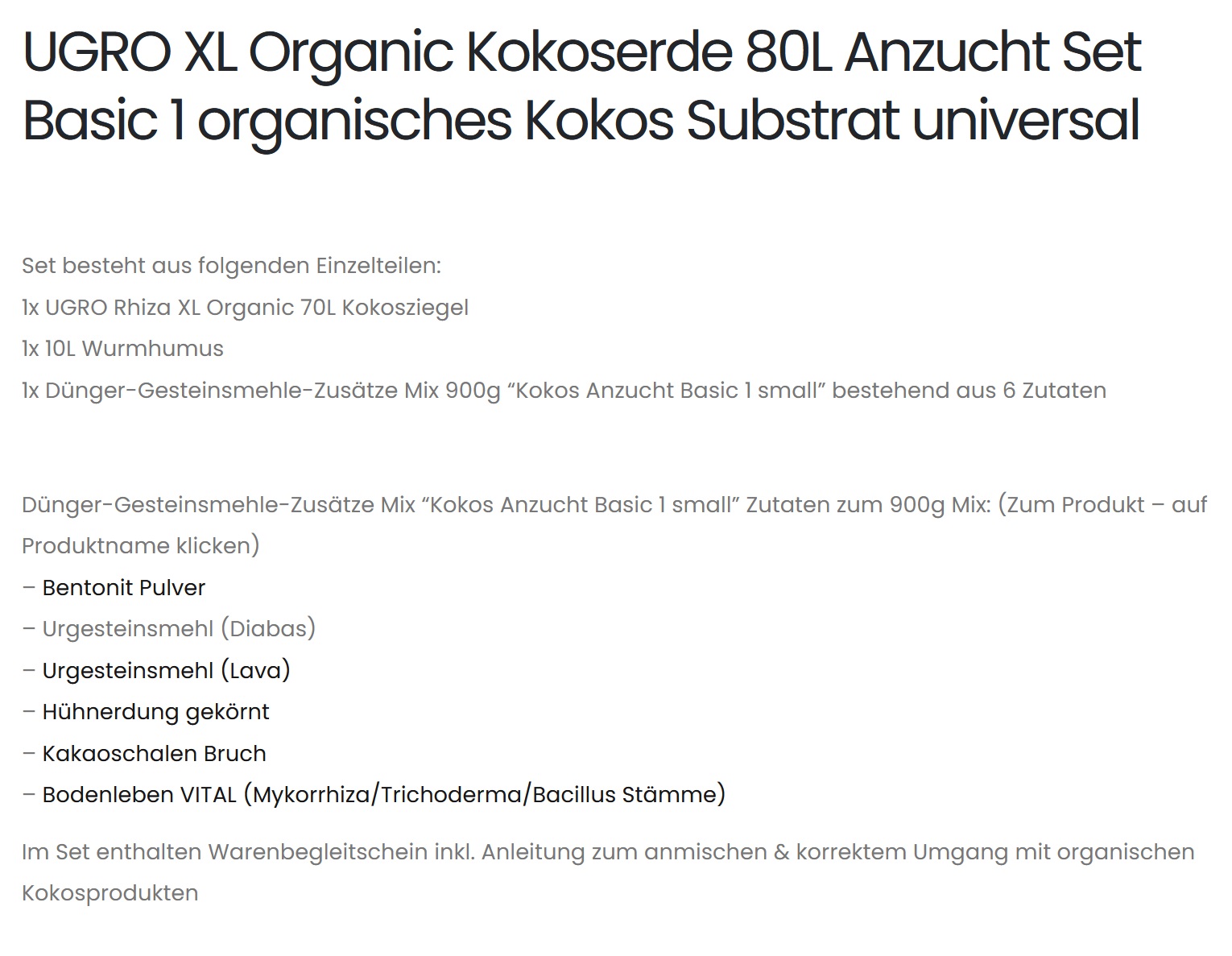 UGRO XL Organic Kokoserde 80L Anzucht Set Basic 1 organisches Kokos Substrat universal Produktbild