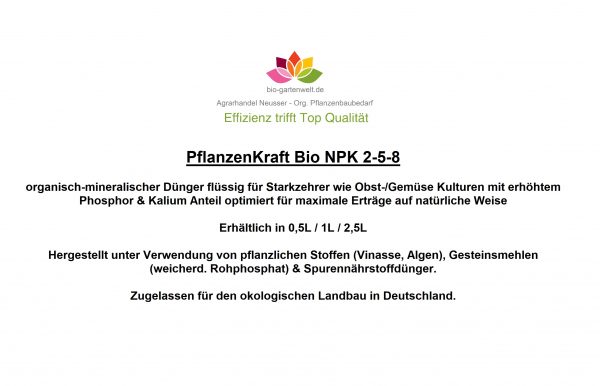 Pflanzenkraft Bio NPK 2-5-8 Textversion