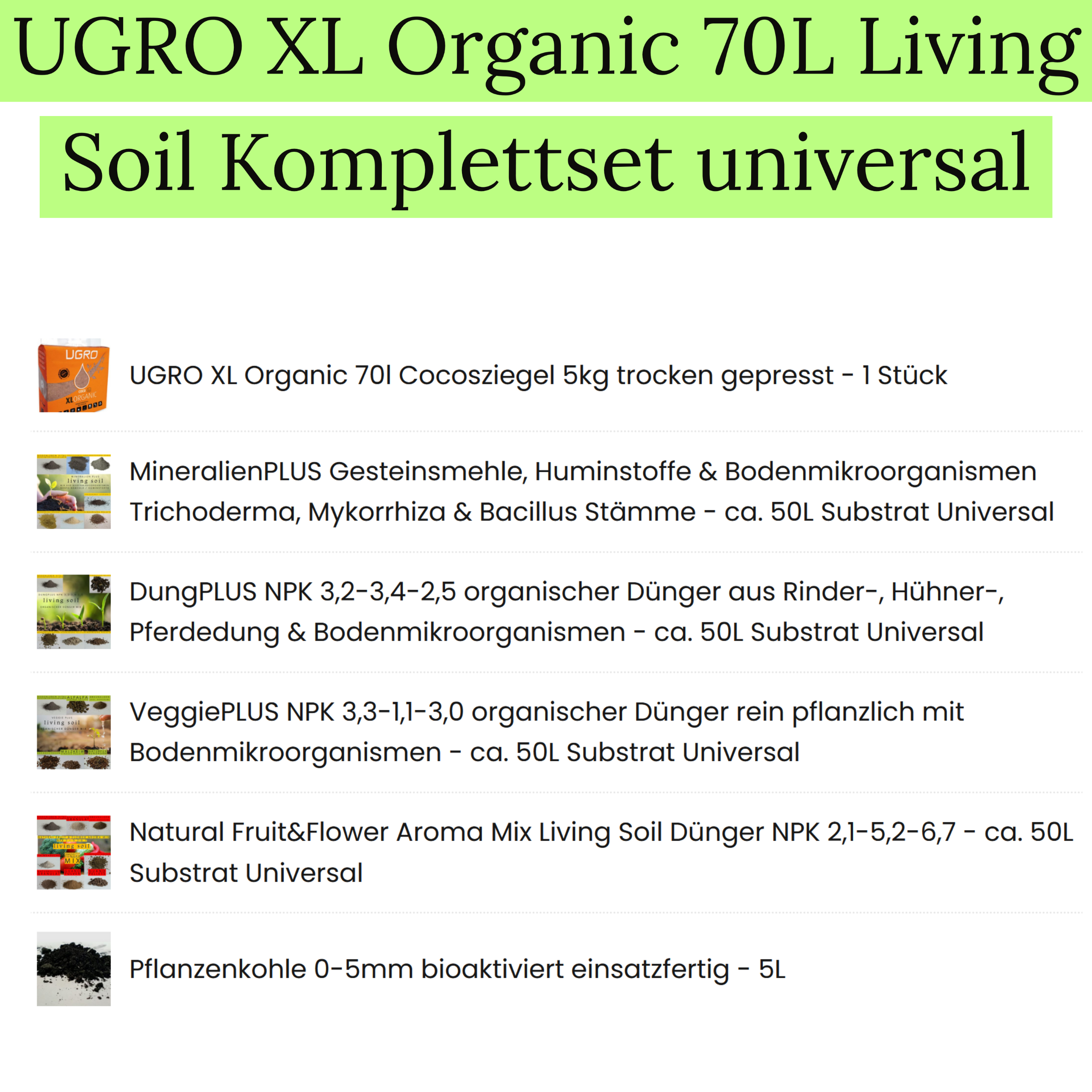 UGRO XL Organic 70L Living Soil Komplettset Universal Produktbild